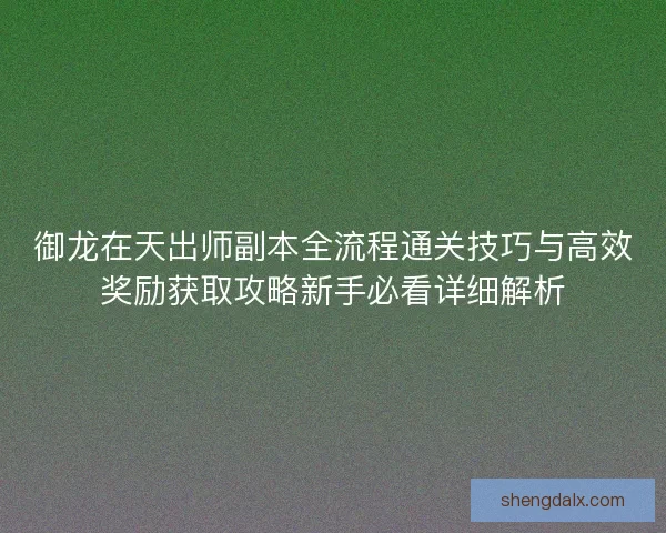 御龙在天出师副本全流程通关技巧与高效奖励获取攻略新手必看详细解析